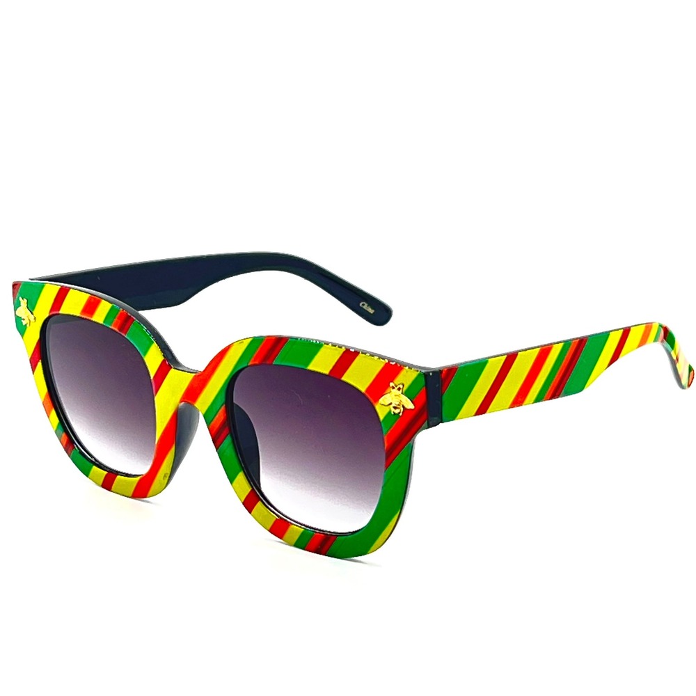 Striped Catβ Eye Sunglasses Fashion Bee Accent Funky Colorful Sun Glasses Gafas